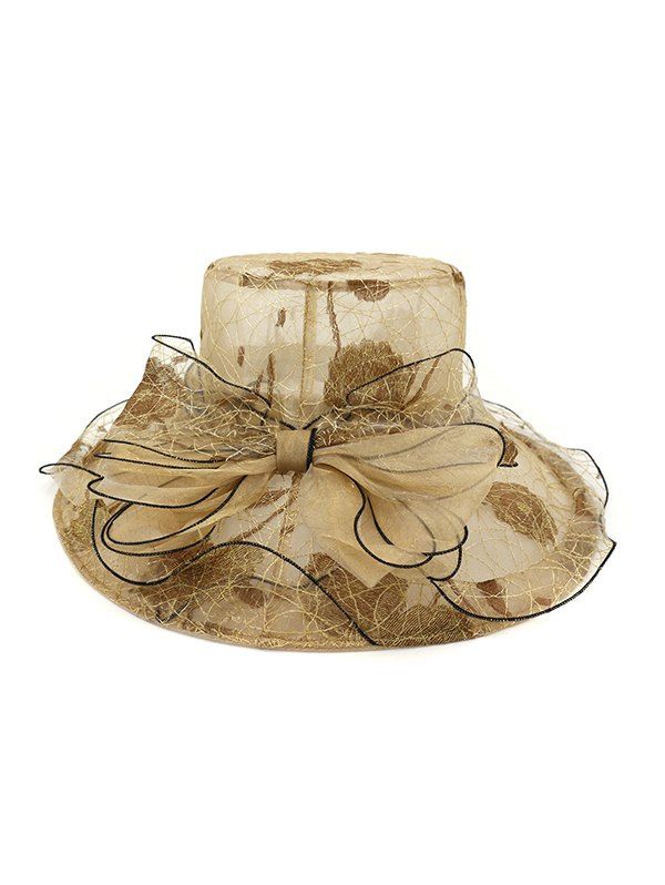 

Bowknot Sheer Organza Wide Brim Hat, Khaki