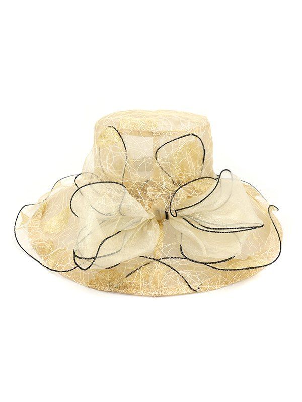 

Bowknot Sheer Organza Wide Brim Hat, Beige