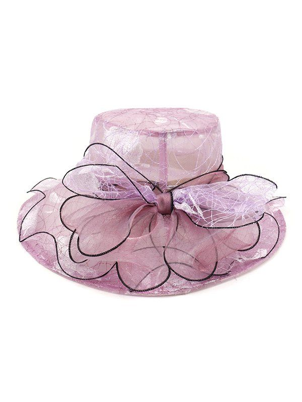 

Bowknot Sheer Organza Wide Brim Hat, Light purple
