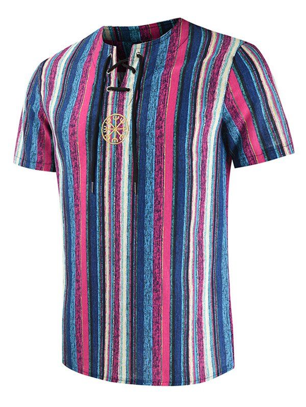 

Embroidery Decorated Striped Print T-shirt, Purple