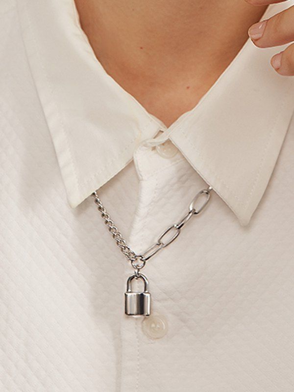 

316L Stainless Steel Lock Pedant Chain Collarbone Necklace, Silver