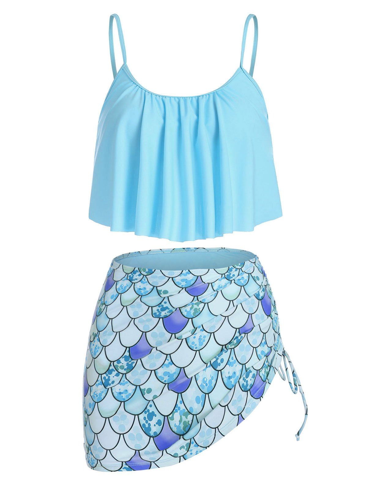 

Mermaid Print Spaghetti Strap Padded Tankini Set, Blue