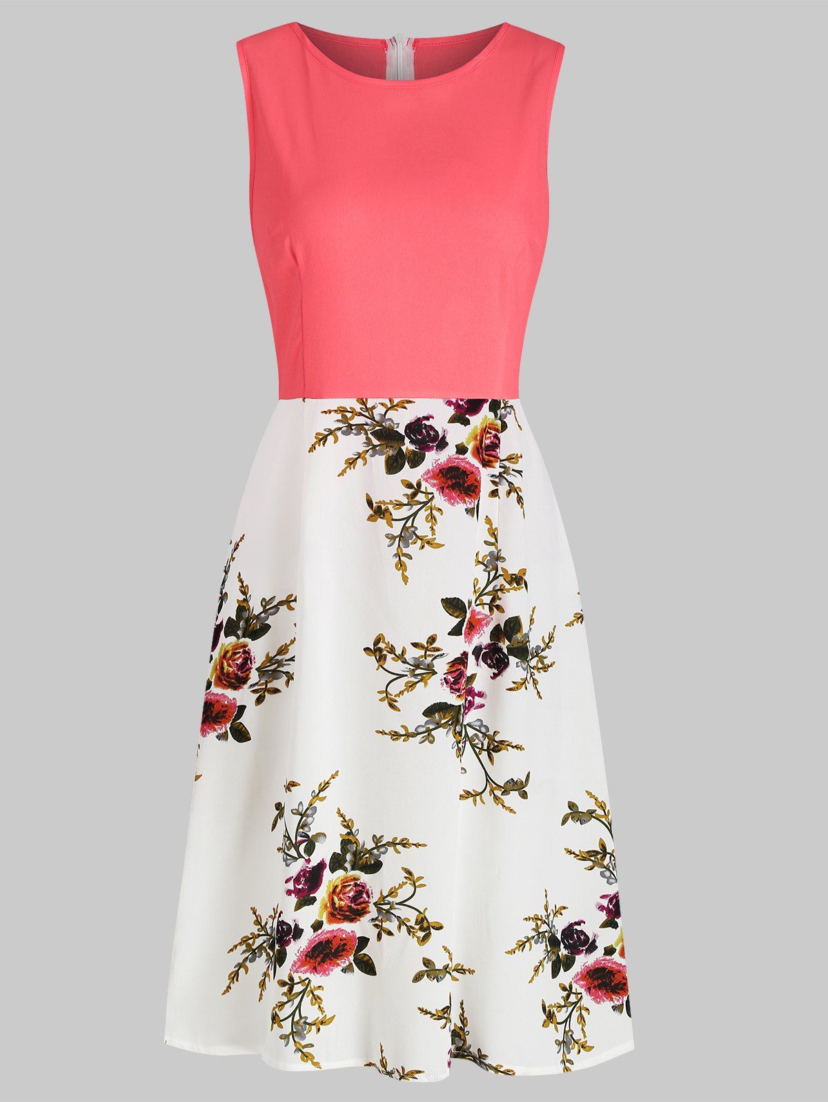 

Flower Print A Line Knee Length Dress, Light pink