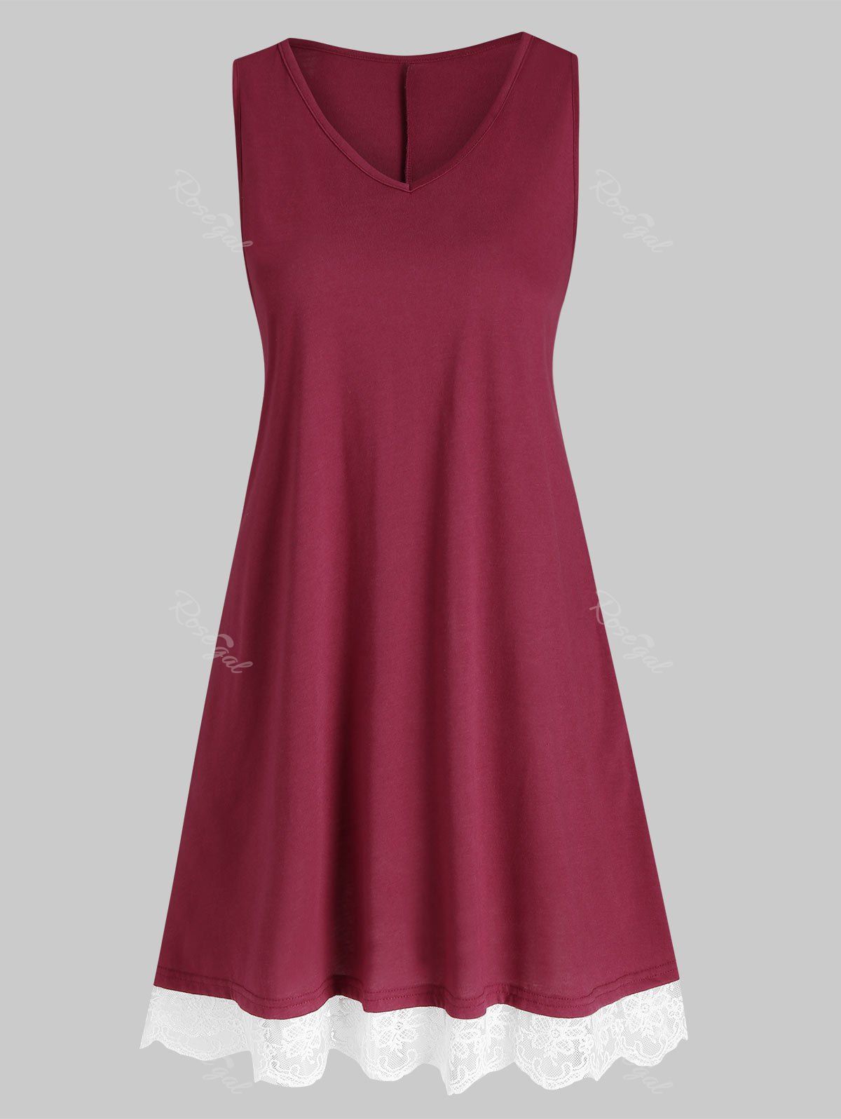 

Lace Scalloped Hem Casual Tank Dress, Red