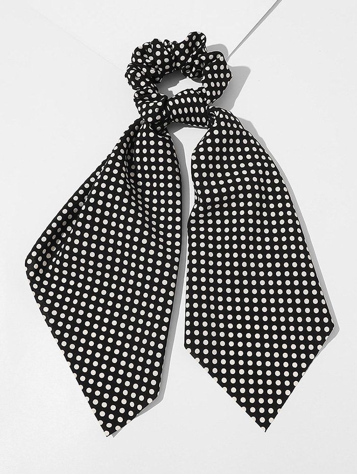 

Dots Printed Fabric Ribbon Scrunchy, Black