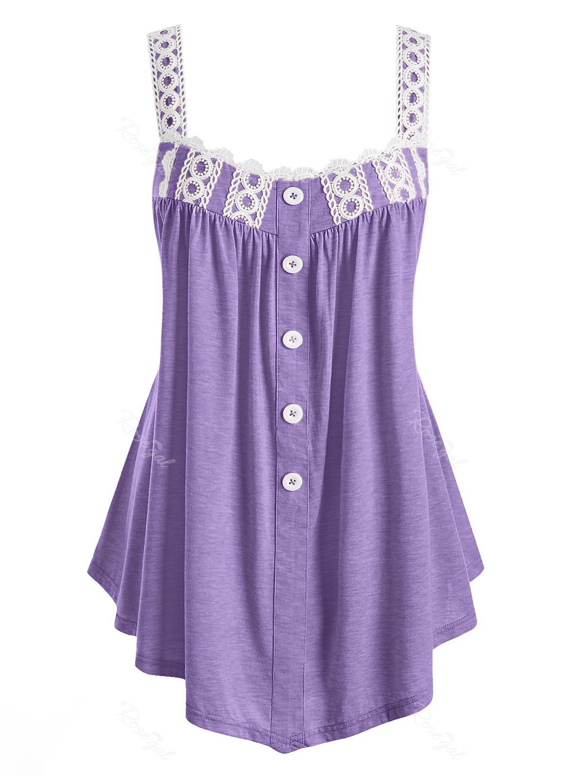 

Plus Size Tunic Contrast Square Collar Tank Top, Purple