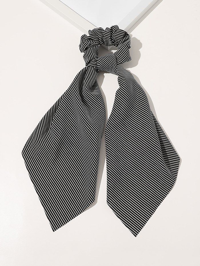

Striped Print Fabric Ribbon Scrunchy, Black
