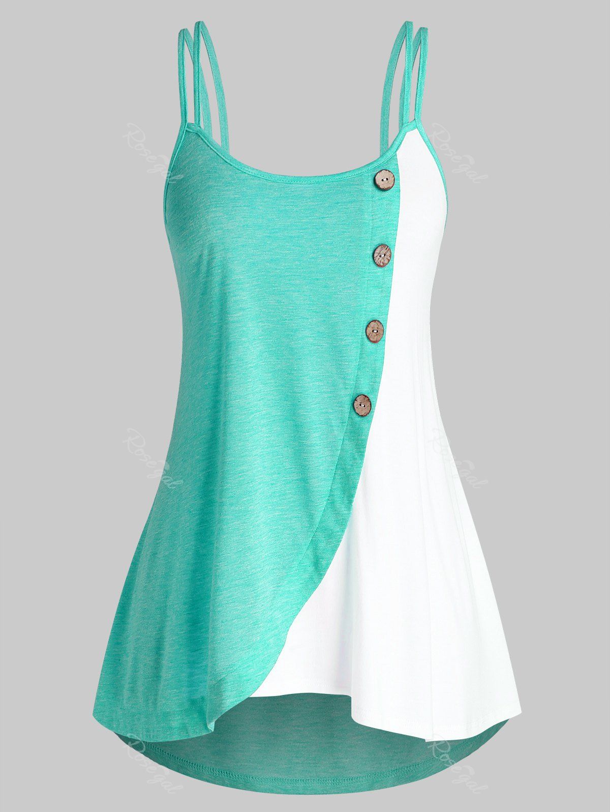 

Plus Size Button Colorblock Tank Top, Aquamarine