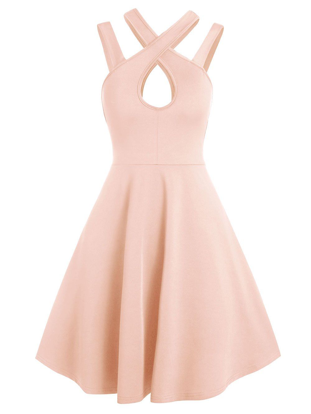 

Pure Color Keyhole Cami A Line Dress, Pink