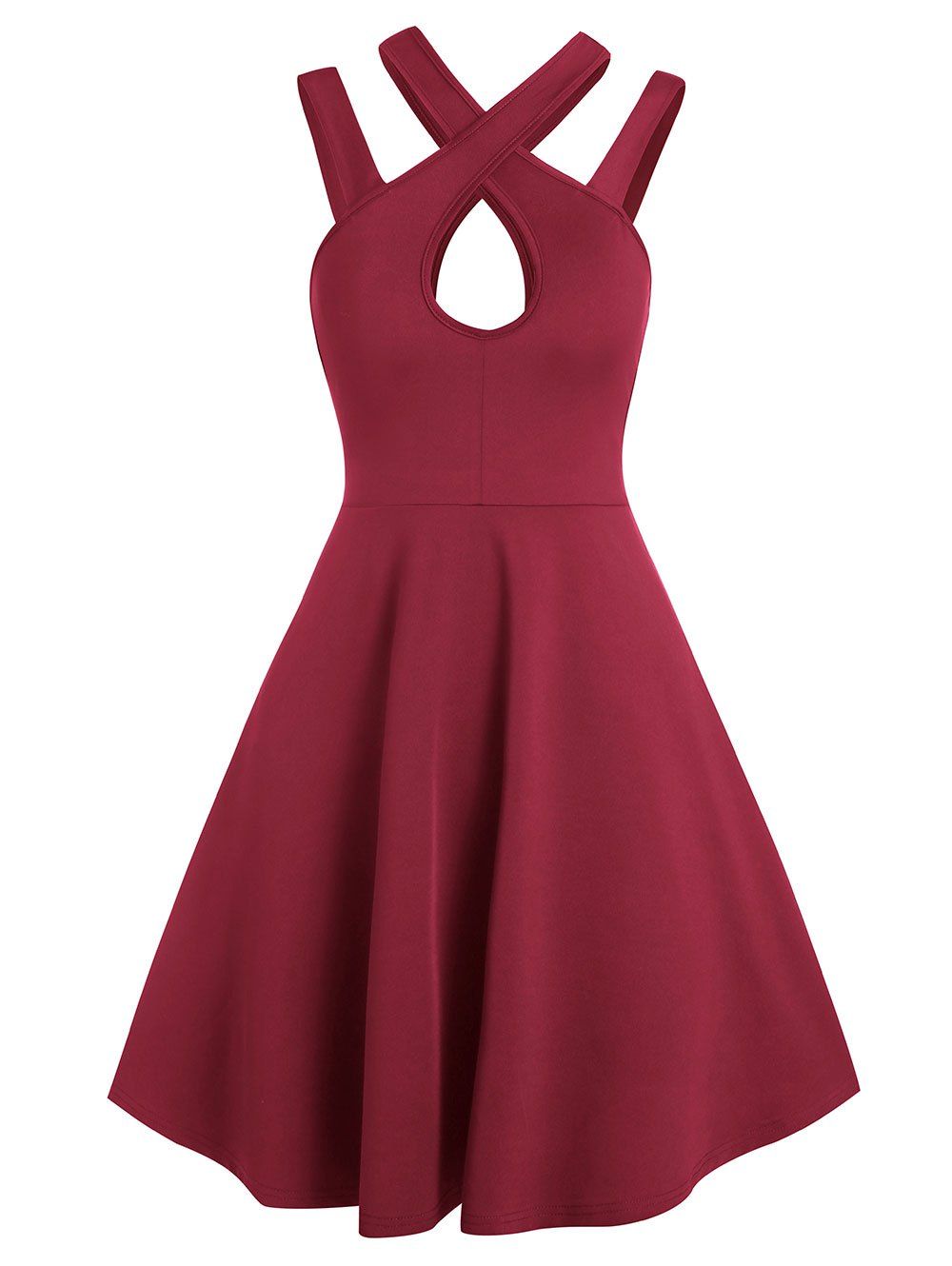 

Pure Color Keyhole Cami A Line Dress, Red wine