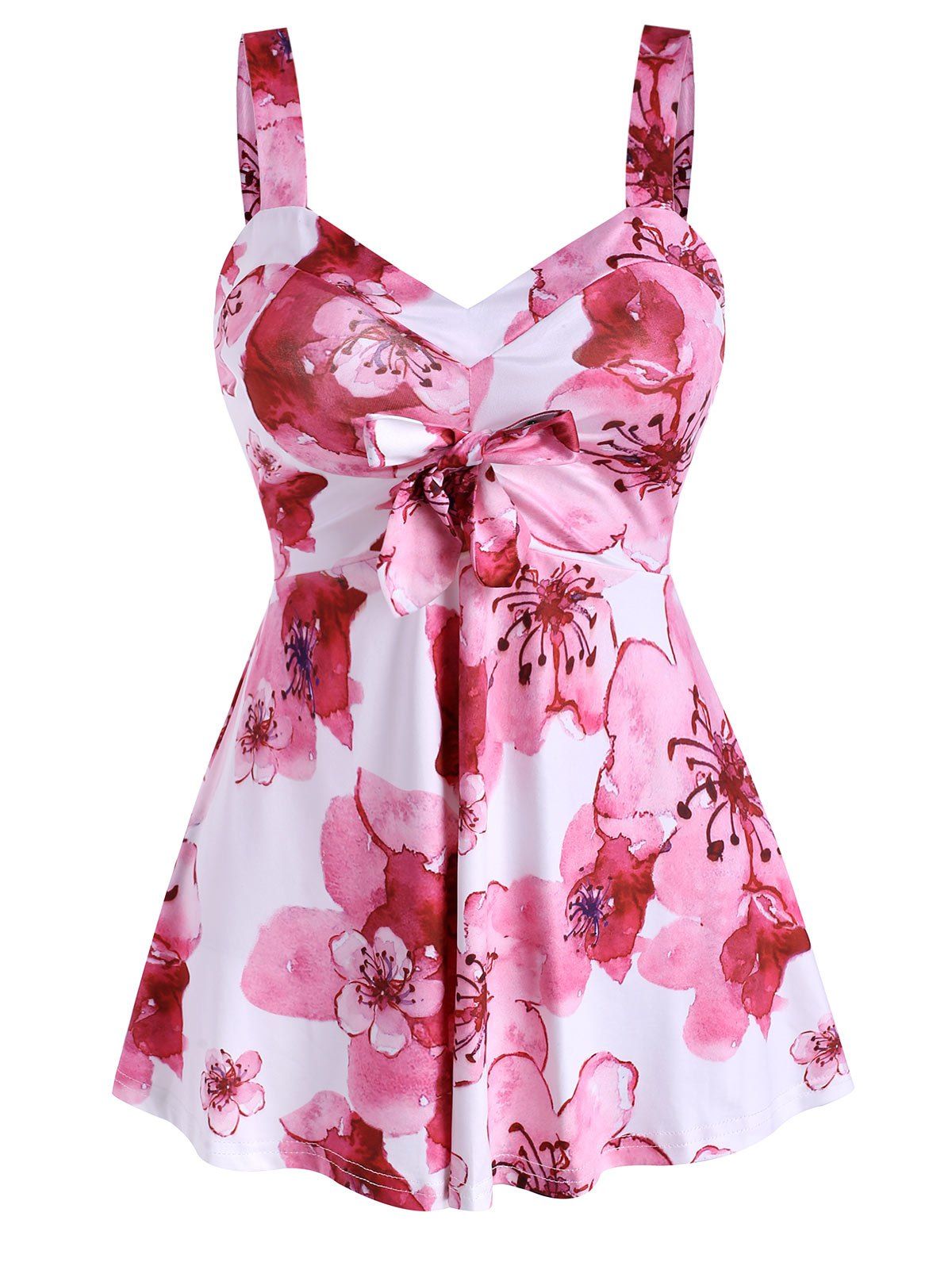

Floral Print Bowknot Cami Tank Top, White