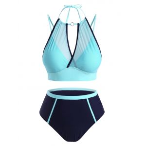 

Plus Size Keyhole Sheer Mesh Tankini Swimwear, Celeste