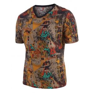 

Splatter Print Ethnic Short Sleeve T Shirt, Multi