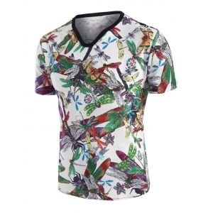 

Dragonfly Print Ethnic Short Sleeve T Shirt, Multi