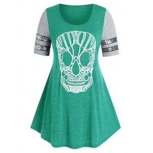 

Plus Size Lace Skull Sequin Swing T Shirt, Medium sea green