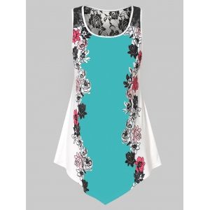 

Plus Size Floral Tank Top with Lace, Deep green