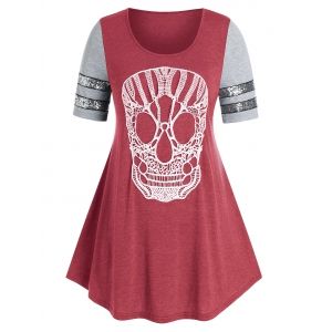 

Plus Size Lace Skull Sequin Swing T Shirt, Red