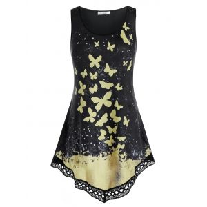 

Plus Size Asymmetric Butterfly Print Tank Top, Black