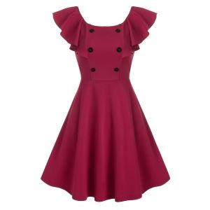 

Pure Color Mock Button Butterfly Sleeve Mini Dress, Red wine