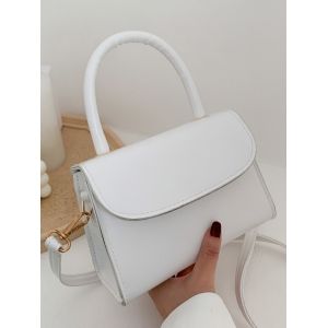 

Solid Color Flap Top Handle Mini Crossbody Bag, White