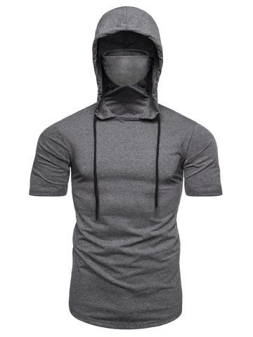 

Bandana Mask Hooded Drawstring Short Sleeve T Shirt, Gray
