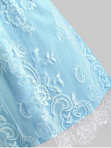 

Plus Size Floral Lace Overlay Sweetheart Neck Tank Top, Light blue