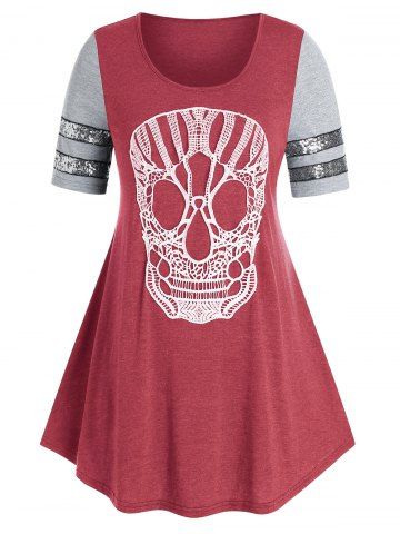 Plus Size Lace Skull Sequin Swing T Shirt