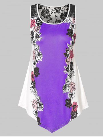 Plus Size Floral Tank Top with Lace