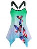 Plus Size American Flag Butterfly Tie Dye Handkerchief Ring Tank Top -  