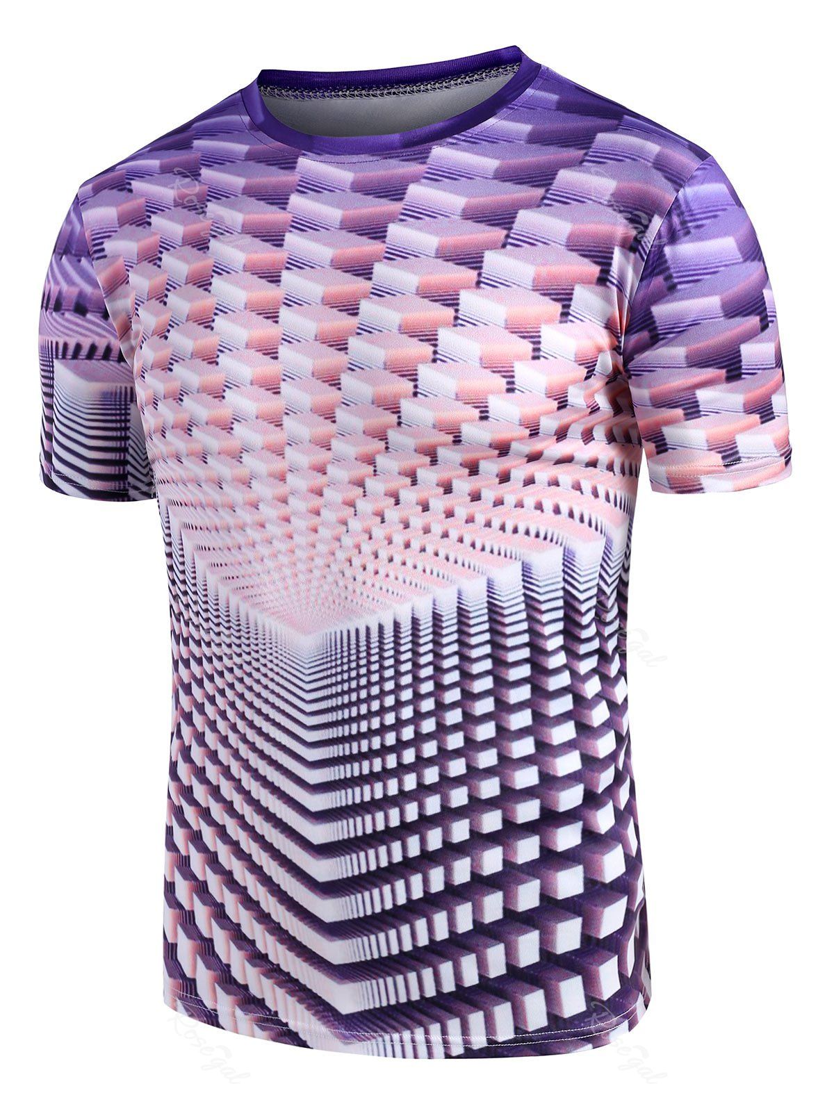 Fashion Seamless Geometric Pattern Crew Neck Short Sleeve T Shirt  