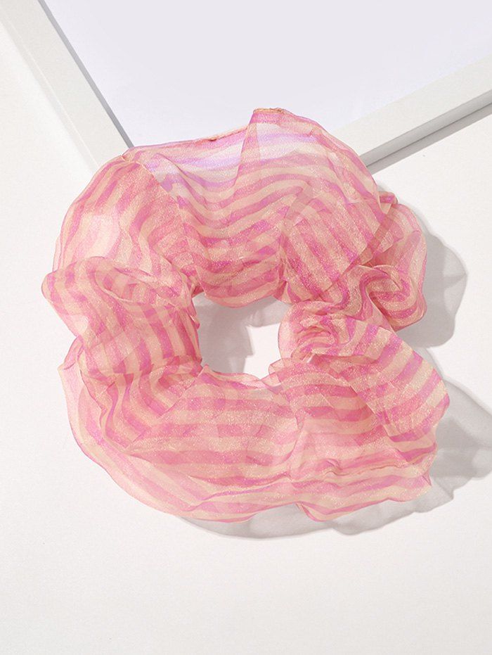 

Stripes Print Organza Elastic Scrunchy, Light pink