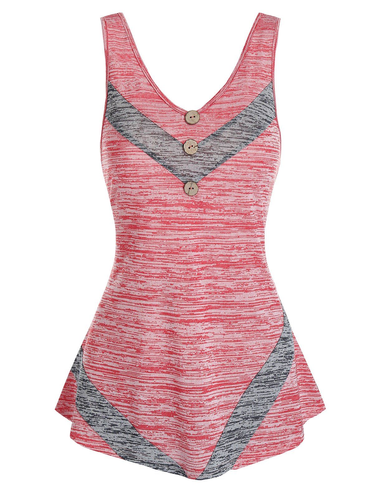 

Mock Button Space Dye Print Contrast Tank Top, Valentine red