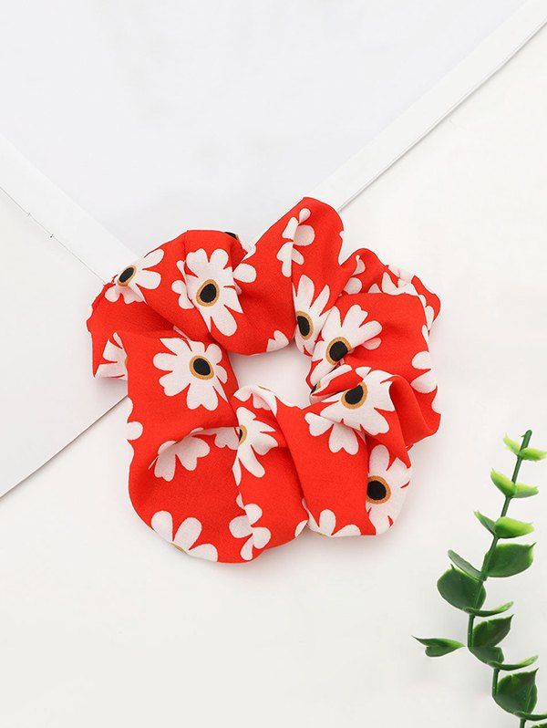 

Daisy Flower Printed Elastic Fabric Scrunchy, Red