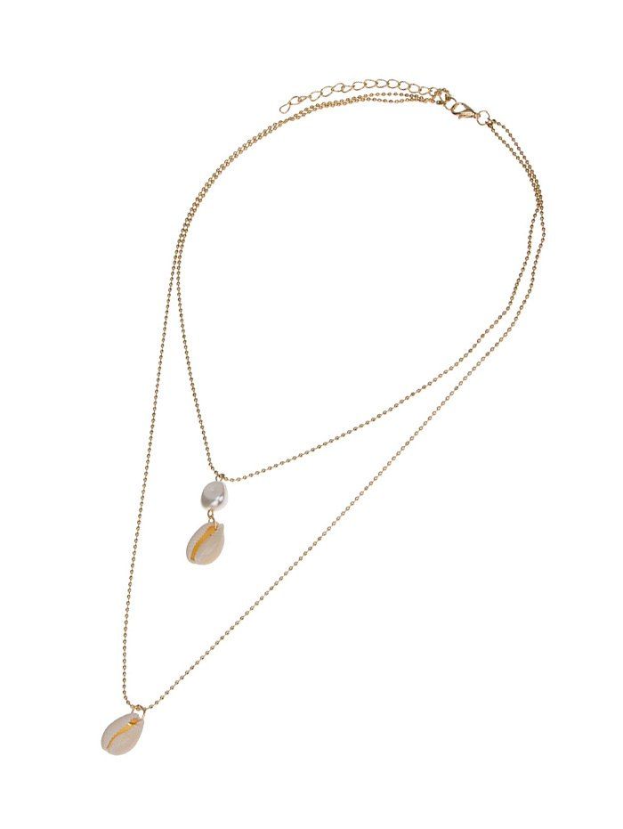 

Double Layered Cowrie Shell Pendant Necklace, Golden