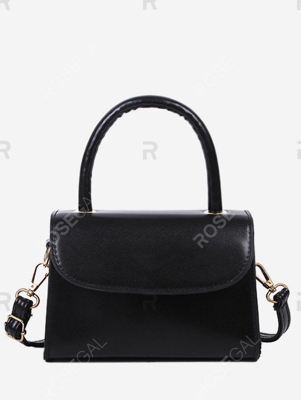 

Solid Color Flap Top Handle Mini Crossbody Bag, Black
