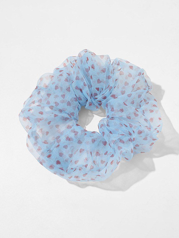 

Ditsy Heart Mesh Large Elastic Scrunchies, Light blue