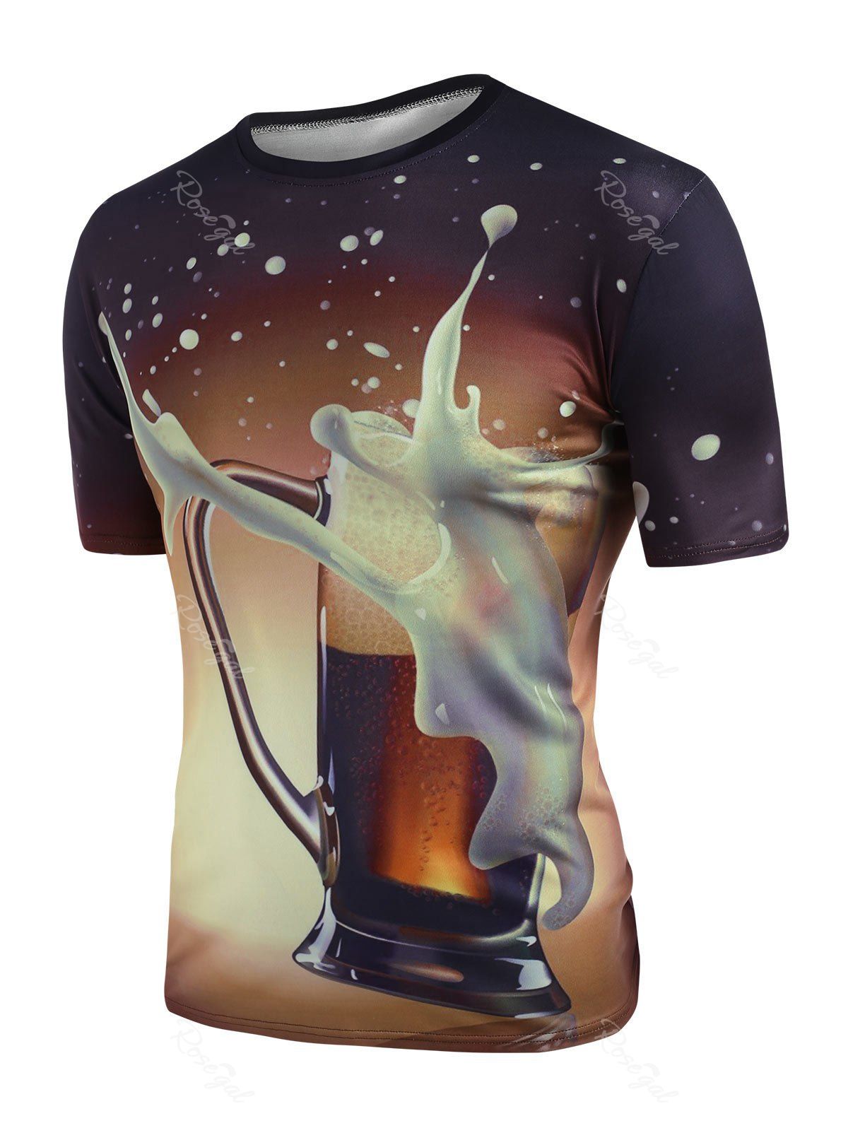 Hot Beer Splash Graphic Crew Neck Short Sleeve T Shirt  