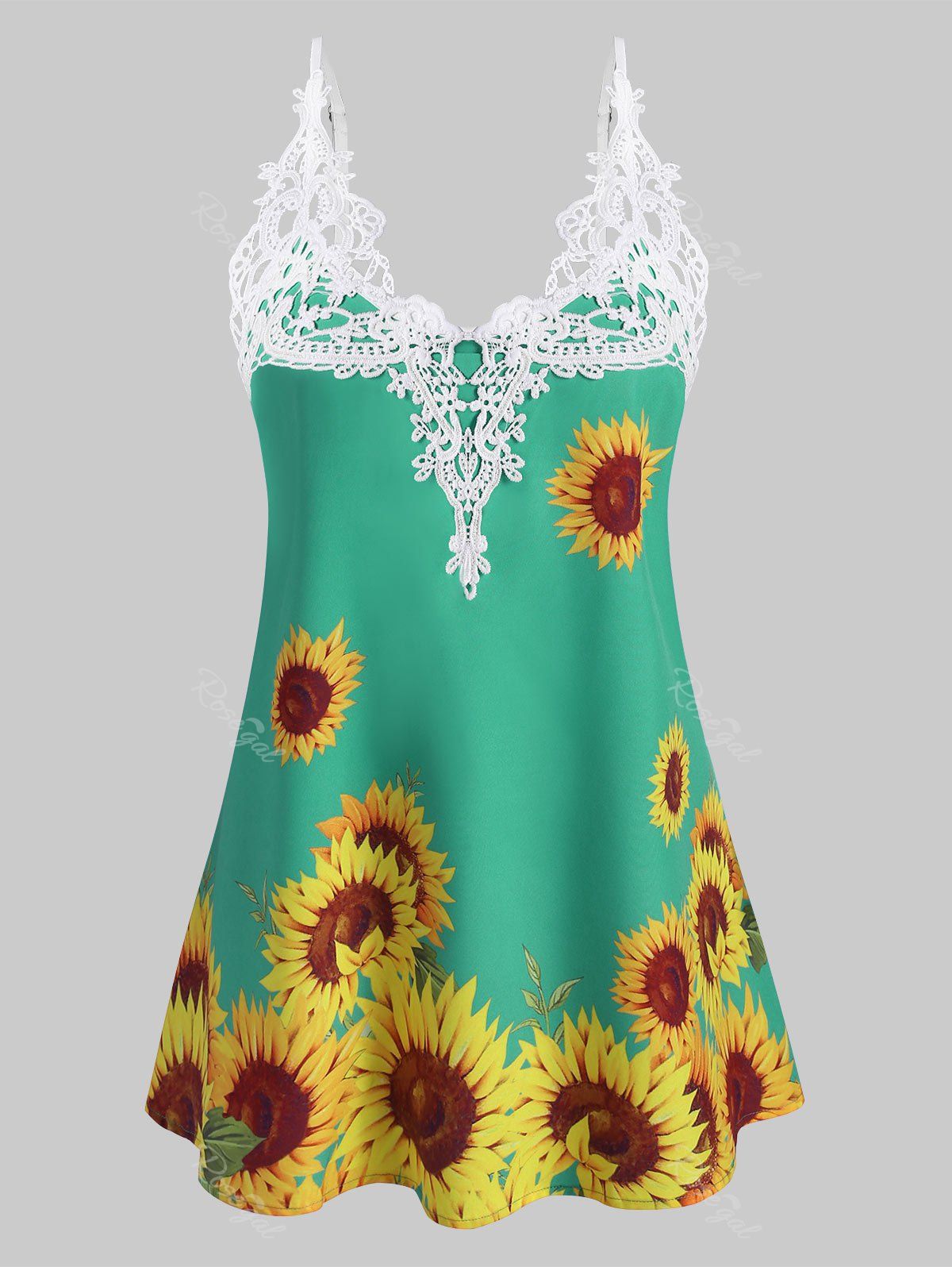 

Crochet Lace Panel Sunflower Longline Cami Top, Light green