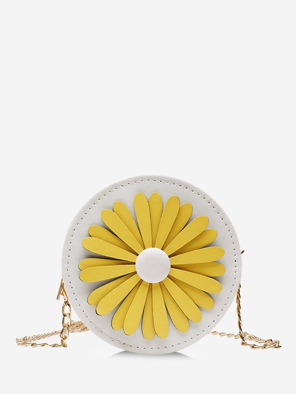 

Floral Mini Round Chain Crossbody Bag, White