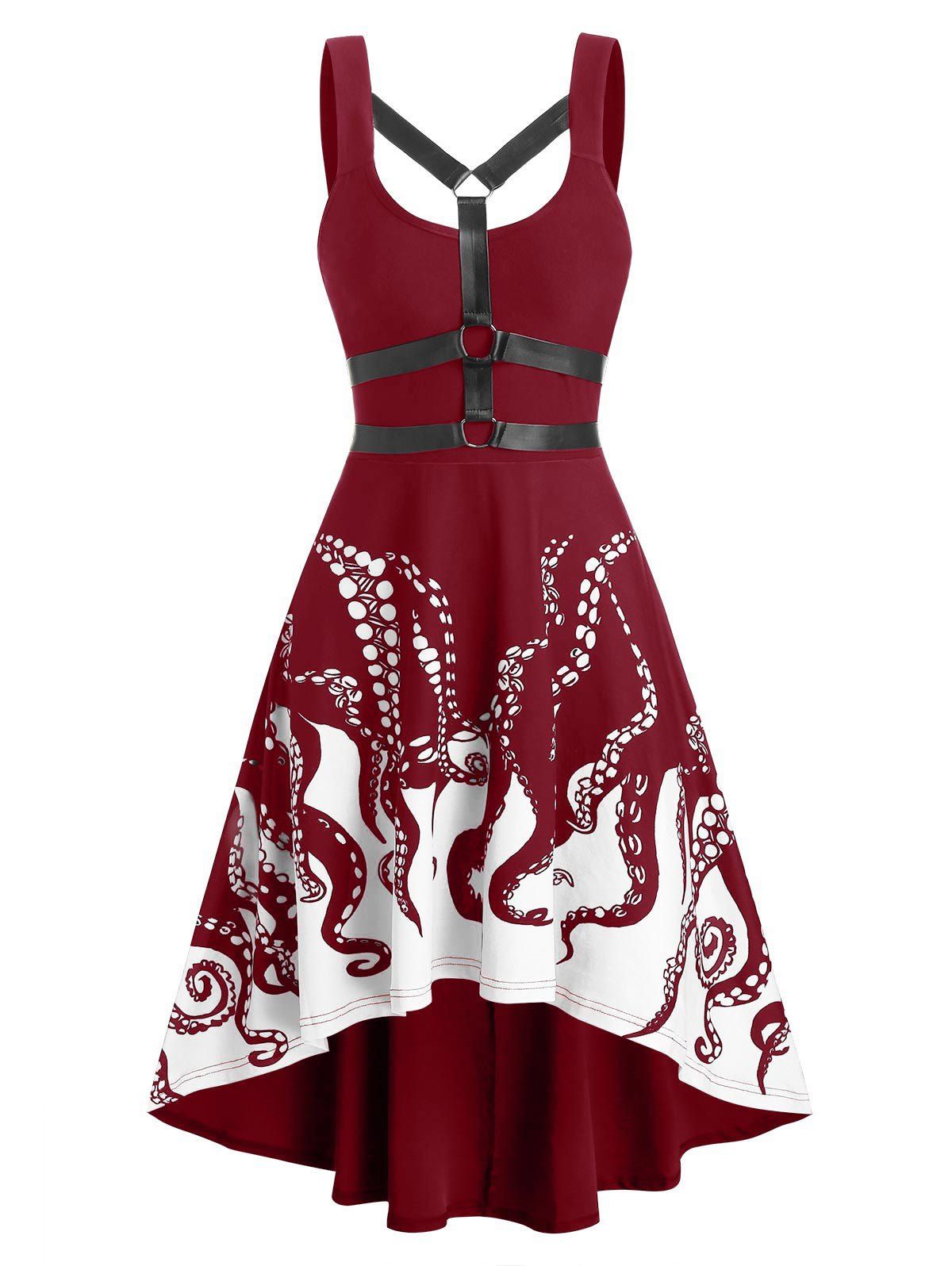 

Harness Insert Octopus Print Gothic Dress, Deep red