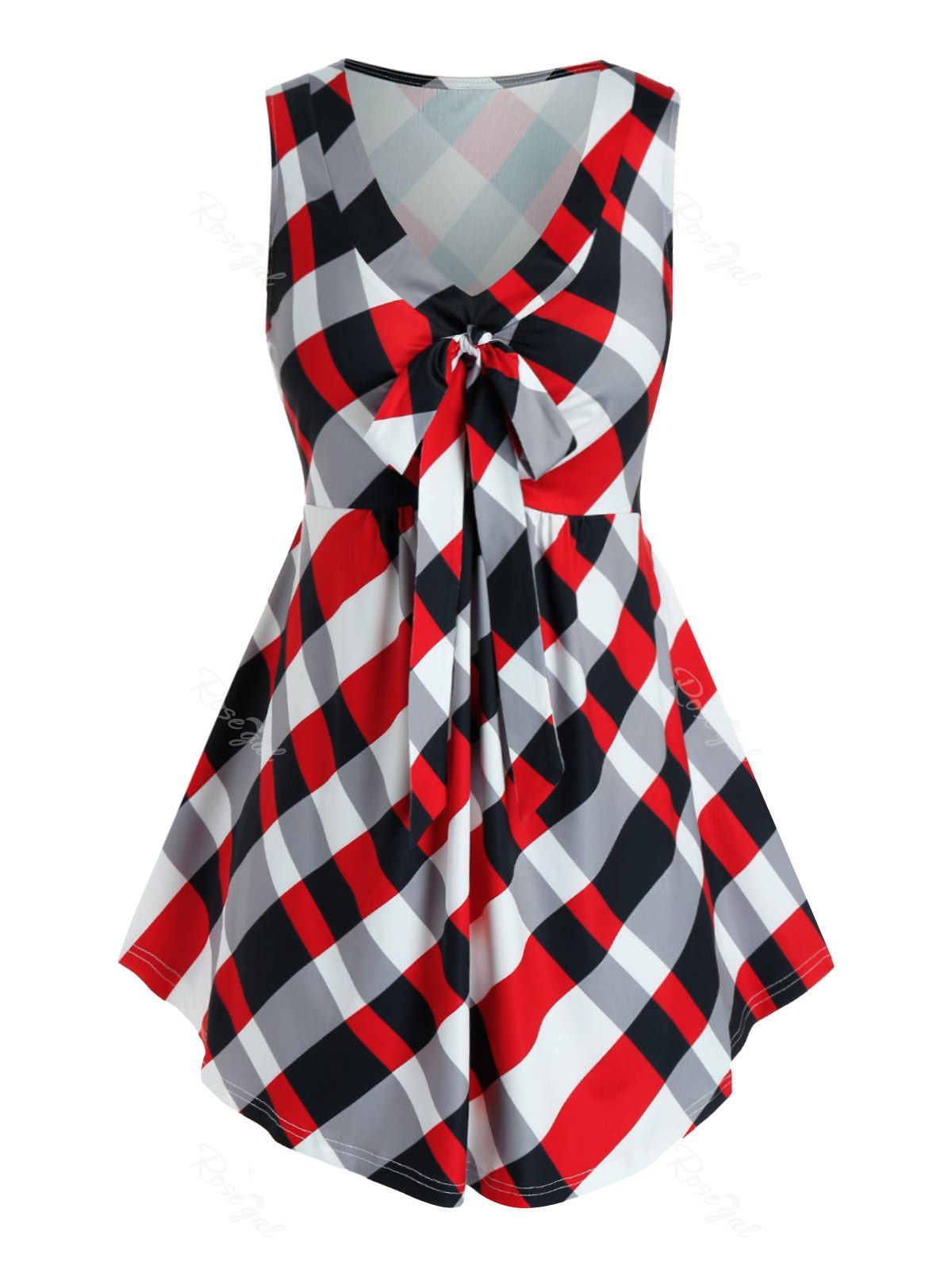 

Plus Size Tie Front Plaid Tank Top, Red