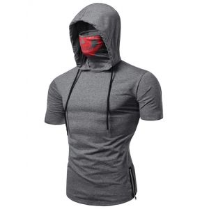 

Skull Mask Hooded Short Sleeve T Shirt, Gray