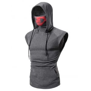 

Mask Skull Hooded Pullover Vest, Gray