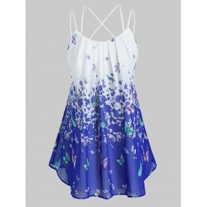 

Plus Size Butterfly Print Cross Back Cami Tank Top, Cobalt blue