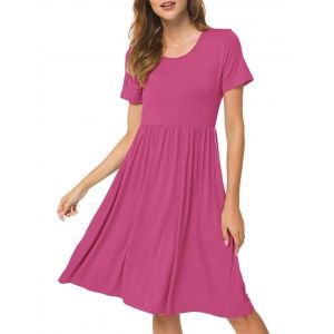 

Short Sleeve Pocket Pleated Tee Dress, Light pink
