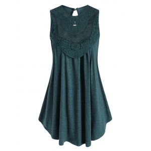 

Heathered Keyhole Crochet Lace Panel Plus Size Tank Top, Deep green