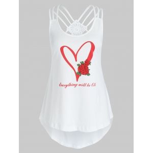 

Plus Size Graphic Heart Print Strappy Tank Top, White