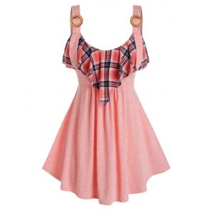 

Plus Size High Waist Plaid Tank Top, Orange pink