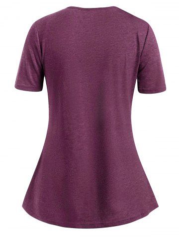 

Heather Button Embellished Uneven Hem T-shirt, Tulip pink