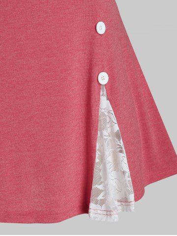 

Plus Size Lace Crochet Panel Buttoned Square Neck Tank Top, Valentine red